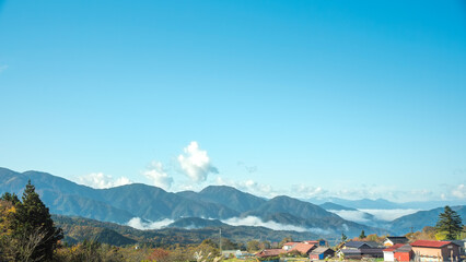 鳥取県・大山西から島根方面、南部町の朝霞風景
