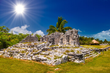 Ancient ruins of Maya in El Rey Archaeological Zone near Cancun, Yukatan, Mexico