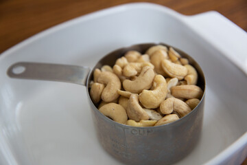 Closeup of cashews in a cup 