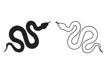 snake black silhouette illustration Isolated on white background.Vector tattoo design.