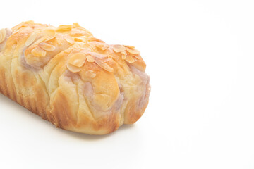 taro toast bread on white background