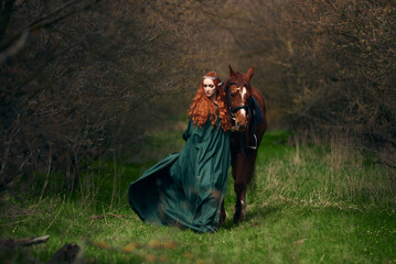 forest elf girl with a horse	

