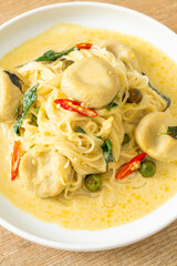 Rice Noodles with Green curry and Fish ball