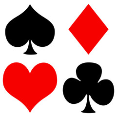 playing cards and poker symbols: hearts, diamonds, clubs, and spades.