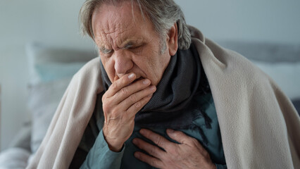 Portrait of coughing old man - 547603658