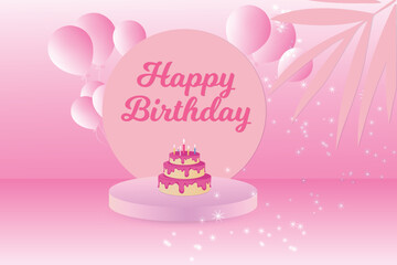 Happy birthday Pink background design with balloons.