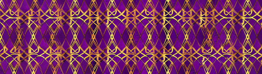 Purple and gold repeating Trellis pattern. Pattern for fabrics and wallpaper