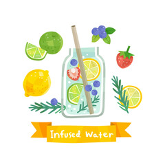 infused water glass bottle with fruit and herb polygon style