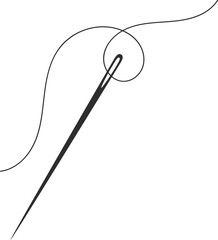 Needle and thread silhouette icon vector illustration. Tailor logo with needle symbol and curvy thread isolated on white background. Tailor sign template, sewing instrument design, fashion icon