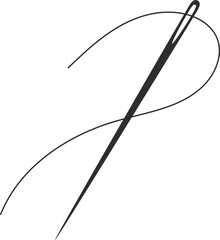 Needle and thread silhouette icon vector illustration. Tailor logo with needle symbol and curvy thread isolated on white background. Tailor sign template, sewing instrument design, fashion icon