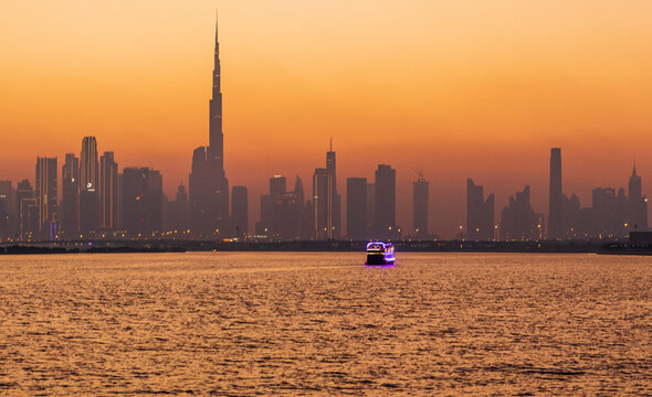 Dubai, UAE - 10.15.2022 View of Dubai skyline, shot made from Jadaf waterfront. City