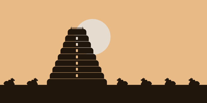 South Indian temple gopuram silhouette. banner, poster, card concept design. 