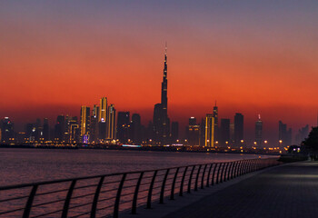 Fototapeta na wymiar Dubai, UAE - 10.15.2022 View of Dubai skyline, shot made from Jadaf waterfront. City