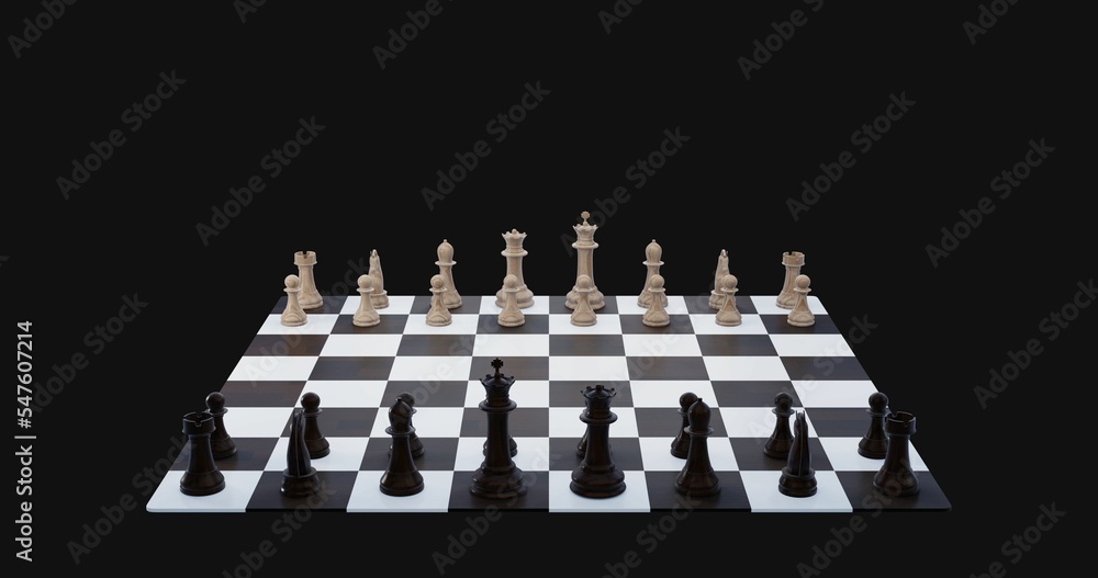 Poster 3d illustration of a chessboard on a black background