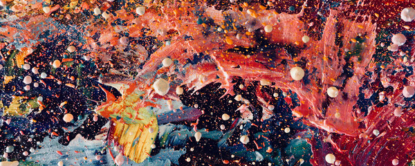 Color texture. Hand drawn oil painting on canvas. Abstract art background. Modern, contemporary art. Colorful canvas. Wall decor background	
