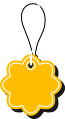 Price tag with shape and string for promotion sale offer, decoration vintage label with shadow or vertical emblem for discount message. Empty emblem with ribbon or simple tag icon template.