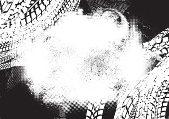 Vector Print Textured Tire Track banner. Design Element . Car tread silhouette . Mud splash grunge texture. Drift show