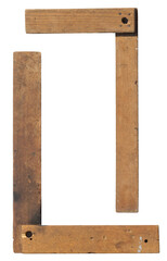 old vintage wooden machinist square measuring tool. isolated on a transparent background