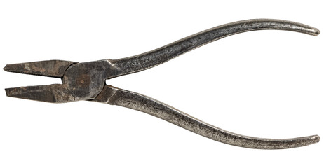 Old rusty linesman pliers. isolated on a transparent background