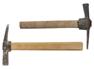 Old rusty bricklayer`s hammer.  isolated on a transparent background