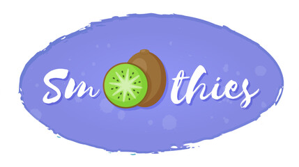kiwifruit smoothie shake sticker vector illustration. Hand drawn sign Smoothies on blue background on smoothie drink cocktail sticker for decoration shop label or promotion discount concept