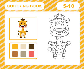 coloring book or page cartoon cute giraffe,education game for kids age 5 and 10 Year Old