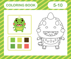 coloring book or page cartoon cute dino,education game for kids age 5 and 10 Year Old