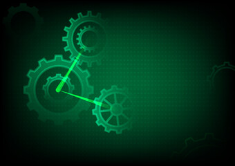Digital gears on the green. Industrial gear, mechanical structure, Bright multicolored gears on dark background.