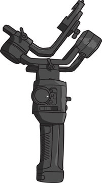 top view of work space photographer with digital camera, Gimbal Stabilizers and camera accessory
