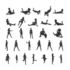 Female silhouettes set. Beautiful young girls with different poses isolated. Icons collection. Fitness and relaxation