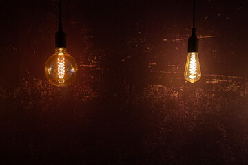 edison retro lamps, vintage lightbulb in loft interior, retro style decor
