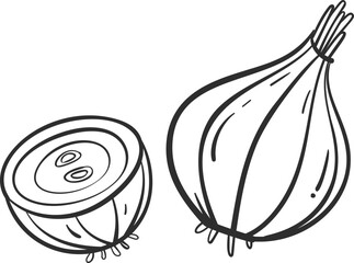 Sketch onion vegetable icon vector illustration. Black line contour sketch vegetable icon on white background for restaurant menu vintage design