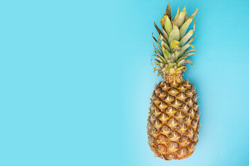 pineapple on blue background with copy space