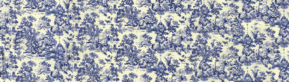 Sticker repeating and seamless blue toile pattern