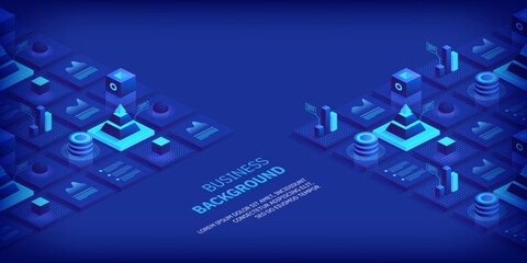 Business virtual concept. Digital technology world. Internet connection, abstract sense of science and technology graphic design background. Isometric vector illustration