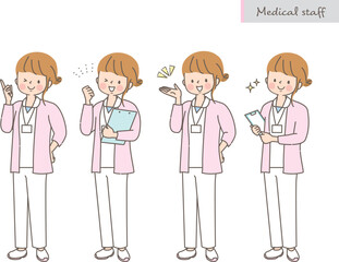若い女性看護師の表情イラストセット