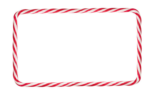 Candy cane, christmas frame isolated on white background