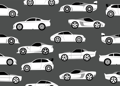 Seamless pattern with sport race cars. Endless fun cartoon children  background. Vector illustration.