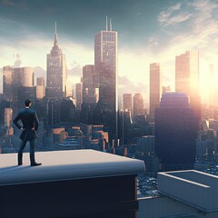 Illustration about businessman with cityscape. Made by AI. Ultra high resolution.