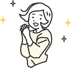 キラキラを飛ばしながらジャンプして喜ぶシンプルタッチの女性イラスト