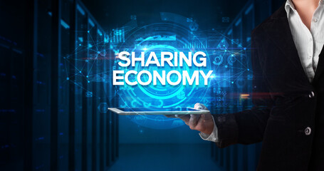 Person holding tablet, business concept