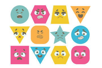 Expressive eyes and mouth, smiling, crying, surprised character. abstract Emoticons set. comic Faces various Emotions. Flat design. Emoji faces emoticon smile, feelings, chat messenger cartoon emotes