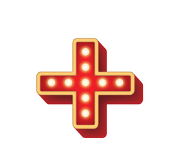 Obraz premium 03 Symbol Alphabet Bulb Red Light Plus Sign