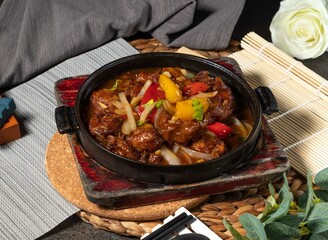 Sizzling Ribs served in dish isolated on table top view of chines food