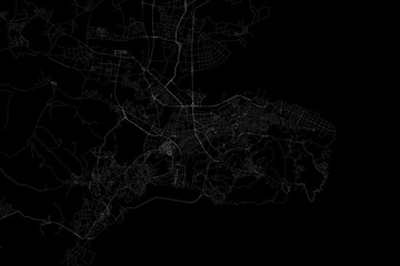Stylized map of the streets of Dalian (China) made with white lines on black background. Top view. 3d render, illustration
