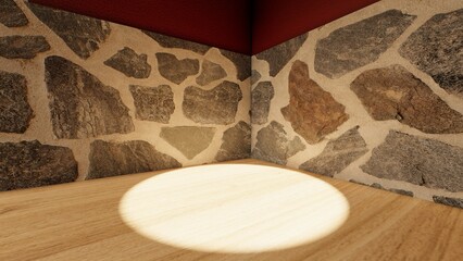 stone wall background for showing product. 3D rendering. simple background liminal space