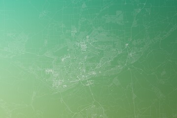 Map of the streets of Rostov on Don (Russia) made with white lines on yellowish green gradient background. Top view. 3d render, illustration