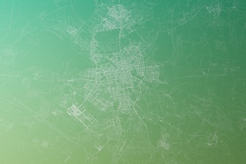 Map of the streets of Yekaterinburg (Russia) made with white lines on yellowish green gradient background. Top view. 3d render, illustration