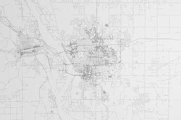 Fototapeta na wymiar Map of the streets of Bismarck (North Dakota, USA) on white background. 3d render, illustration