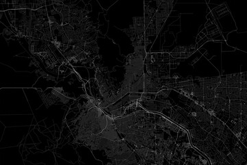 Stylized map of the streets of El Paso (Texas, USA) made with white lines on black background. Top view. 3d render, illustration
